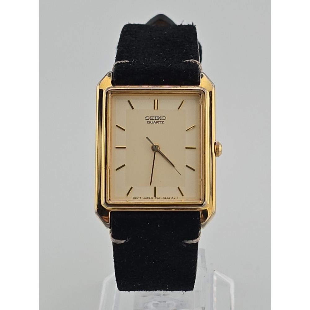 Vintage SEIKO 7N01-5A00 Gold Tone Quartz Unisex Tank Watch - 26mm - New Battery